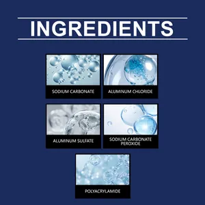 Detailansicht der Inhaltsstoffe des Aquarienwasserklärers mit Natriumcarbonat und Polyacrylamid