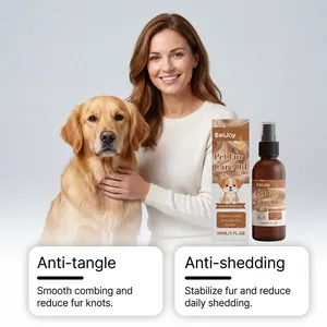 Spray soin EelJoy anti-nœuds et anti-chute pour animaux, montré avec un Golden Retriever