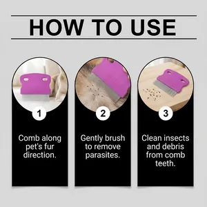 Step-by-step instruction guide showing how to use the stainless steel pet flea comb