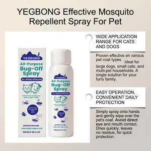 Details zum YEGBONG Haustier-Insektenschutzspray mit Anwendungshinweisen für Hunde und Katzen