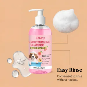 EelJoy perzik hydraterende hondenshampoo met schuim- en geldetails in 100ml pompje.