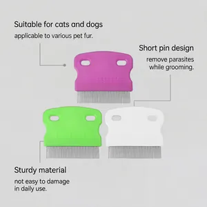 Professional stainless steel pet flea combs in multiple colors for cats and dogs.