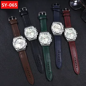 Orologi al quarzo retrò con cinturini in pelle multicolore e lunette ottagonali per uomo.