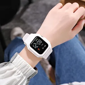 Square LED Digital Watch For Students Kids Sporty Minimalist Silicone Electronic Luminous Wristwatch For Daily School Use