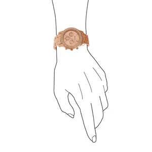 Elegante Geneva Armbanduhr in Roségold mit Strasslünette auf einer Handzeichnung