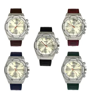 Cinque colori di orologi al quarzo vintage con cinturini in pelle e lunette ottagonali.