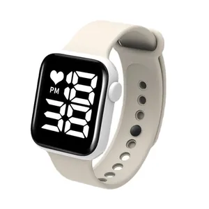 Minimalist white waterproof LED digital watch with silicone strap for kids and students
