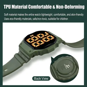 Digital LED sports watch for children featuring a soft green eco-friendly TPU strap
