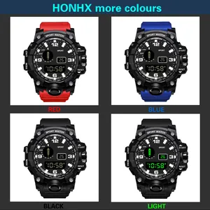 Montres de sport numériques pour hommes en plusieurs couleurs avec écran lumineux.