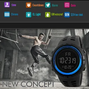 Digital sports watch for men with 50M waterproof and EL backlight display