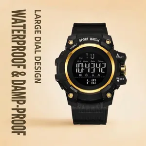 Men Waterproof Digital Sport Watch Large Dial Outdoor Wristwatch with LED Backlight Alarm Chronograph TPU Strap Fashion Watch