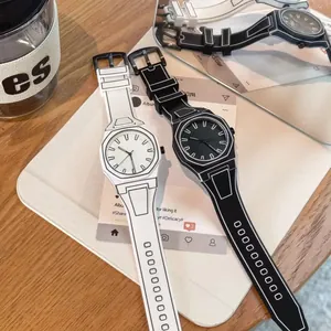 Relojes de pulsera creativos estilo cómic 2D para estudiantes en blanco y negro puro
