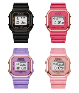 Vibrant square multi-function digital sports watches for outdoor activities in four colors