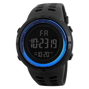 Men's Digital Sports Watch Large Screen LED Backlight Multi-function Waterproof Alarm Calendar PU Strap Resin Wristwatch