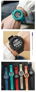 Close-up details of multi-color children's waterproof digital sports watches collection
