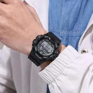 Waterproof multi-function black electronic sports watch for outdoor student lifestyle