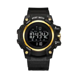 Rugged black and gold outdoor sport digital watch with multi-function LED display