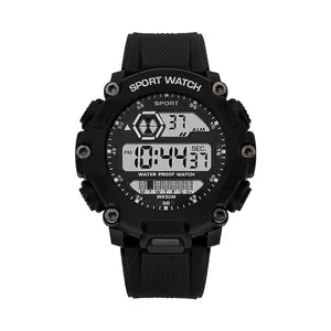 Multifunctional waterproof digital sports watch for kids with black resin strap