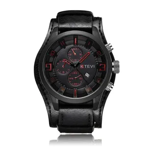 Reloj de cuarzo deportivo para hombre con esfera negra grande y llamativos números rojos