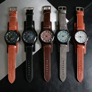 Fünf Herren-Quarzuhren im Militärstil mit großen Zifferblättern und Lederarmbändern