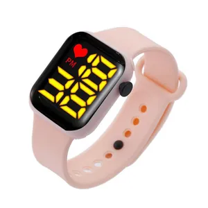 Moderne LED digitale Kinder-Sportuhr mit einem hellrosa weichen Silikonarmband-Design