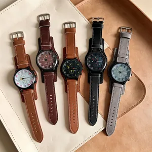 Herren Große Zifferblatt Quarzuhr Militär Stil Kalender Kunstleder Armband Vintage Mode Lässige Armbanduhr Für Draußen Täglich