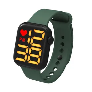 Wasserdichte LED-Digitaluhr für Kinder mit dunkelgrünem Silikonarmband für den Außensport