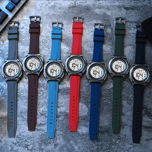 Multi-color digital sports watches for men with silicone straps and waterproof screens