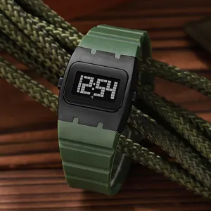 Square Digital Watch For Students Fashion Silicone Strap Electronic Watch Waterproof LED Backlight Stopwatch Alarm Casual Wristwatch