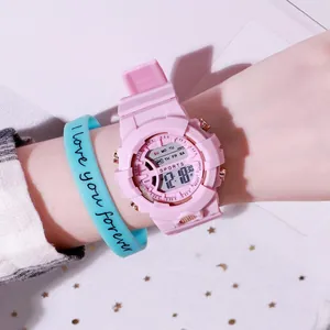Reloj deportivo digital rosa multifuncional e impermeable con pantalla luminosa para adultos