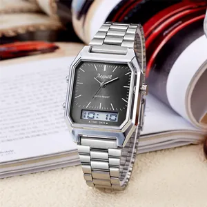 Reloj de negocios retro para hombre en acero plateado con pantalla híbrida analógica