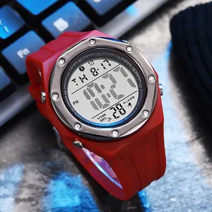 Men Sports Digital Watch Multifunctional Outdoor Electronic Watch With Luminous Waterproof Alarm Stopwatch Round Zinc Alloy Case TPU Strap