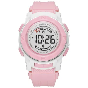 Montre de sport numérique pour enfants avec bracelet en silicone rose et boîtier étanche