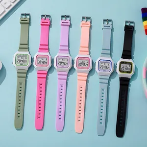 Reloj digital cuadrado impermeable para estudiantes con pantalla LED en varios colores