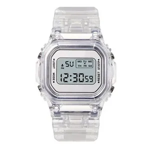 Reloj deportivo digital impermeable transparente con pantalla LED cuadrada para mujer
