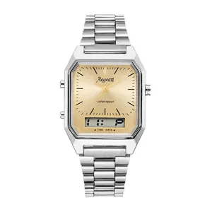 Reloj de negocios para hombre en acero inoxidable con doble pantalla analógica y digital