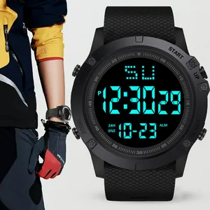 Men's sports digital watch with a large luminous dial, functional buttons, and alarm