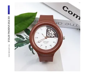 Brown sporty quartz watch for students featuring a unique cycling dial graphic design.