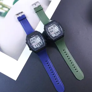 Multifunctional waterproof square digital sports watch for kids in blue and green colors