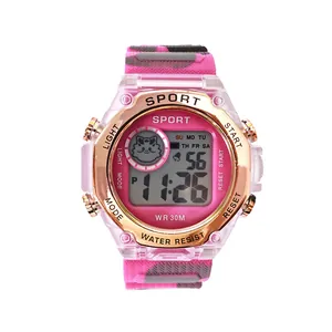 Reloj deportivo digital rosa multifunción para niñas con bisel resistente al agua