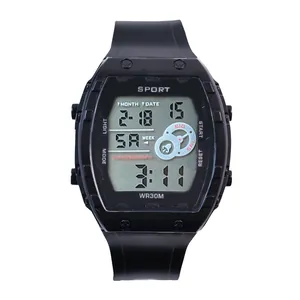 Black digital sports watch for kids with waterproof square electronic display 30M