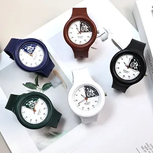 Stylish large dial quartz watches for students with creative cartoon motorcycle design.