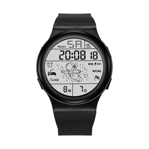 Zwarte digitale sporthorloge voor studenten met astronautenwijzerplaat en multifunctioneel