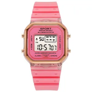 Reloj deportivo digital cuadrado rosa para mujer con pantalla LED impermeable