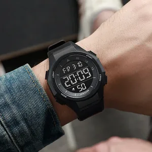 Sleek black digital sports watch for men, waterproof outdoor watch with large display