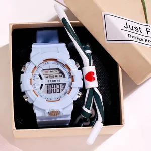 Reloj deportivo digital blanco multifunción con pulsera de corazón en caja de regalo