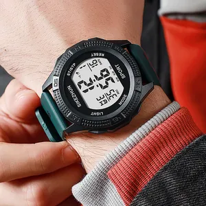 Multifunctional digital sports watch for teenagers with a durable green silicone strap