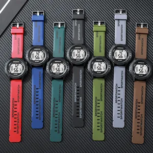 Multicolor digital sports watches for teenagers with silicone straps and LED display
