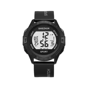 Multifunctional black digital sports watch for teenagers with silicone strap