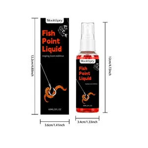 Detailed view of MoonSpry 60ml fish attractant spray and box with the precise dimensions.